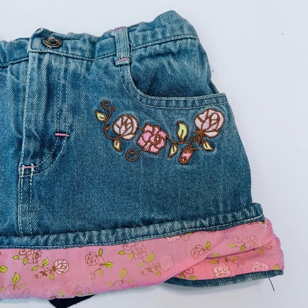 Disney Princess Girls Denim Skort Size 5 Embroidered Floral - Picture 2 of 7